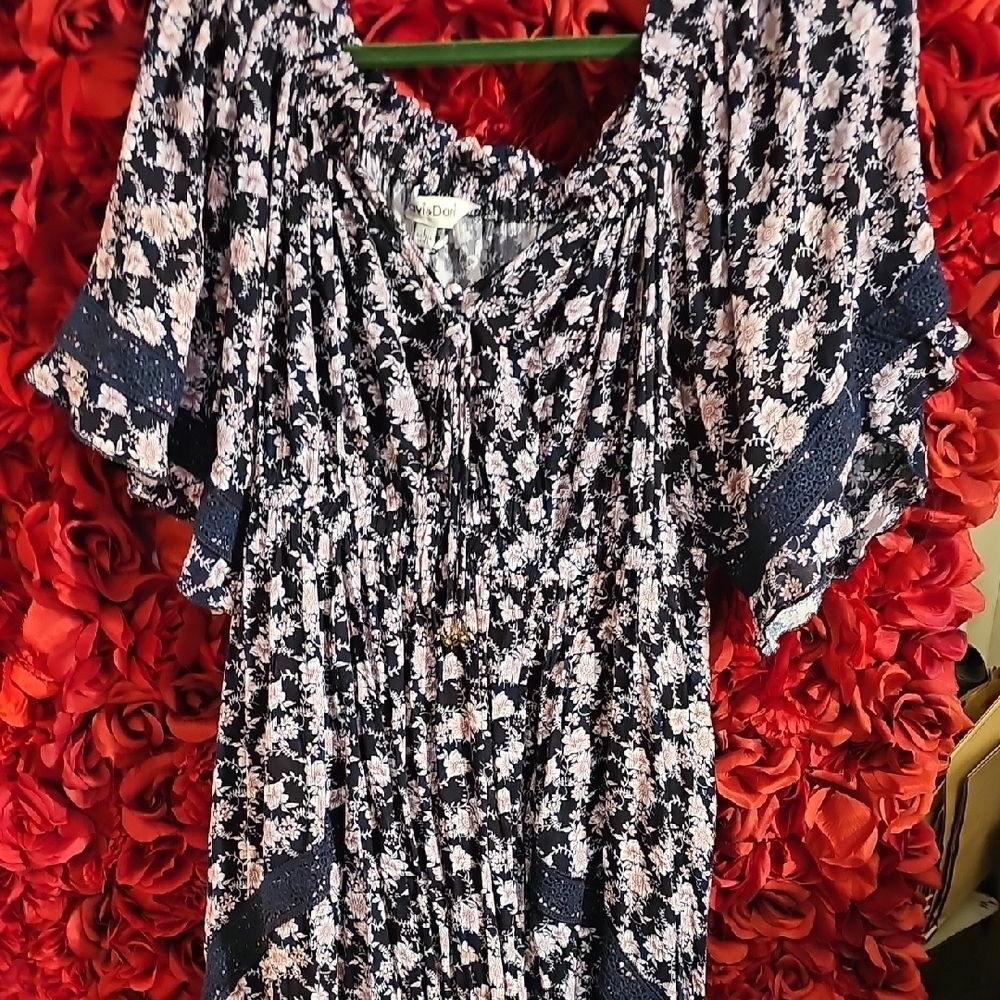 DAVI & DANI NWT Floral Navy Women's On/Off Shoulder Dress Size Large